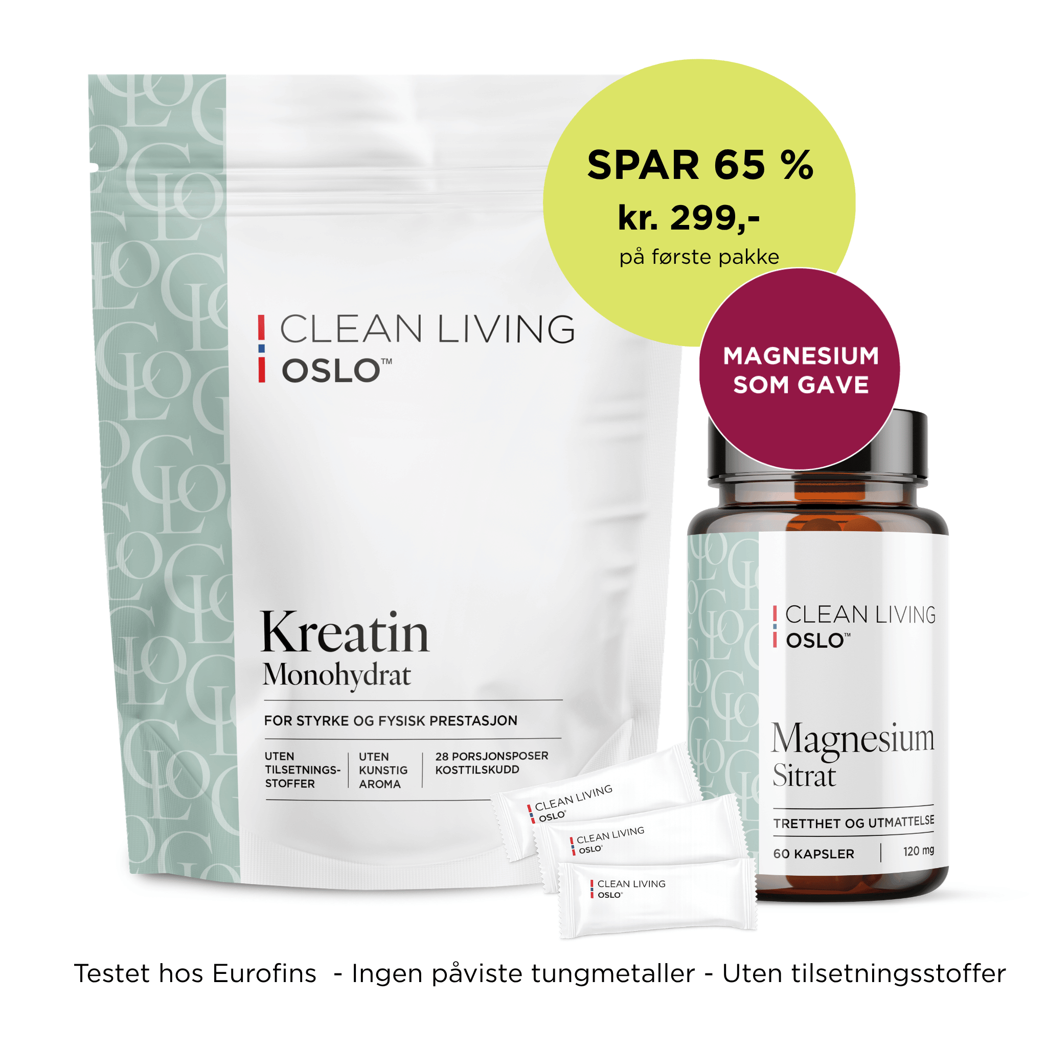 100 % Kreatin monohydrat uten tilsetningsstoffer - få Magnesium som gave
