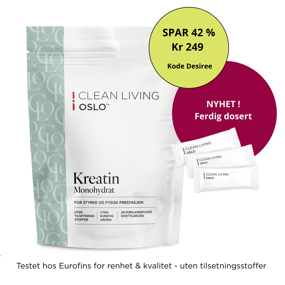 100 % Kreatin uten tilsetningsstoffer